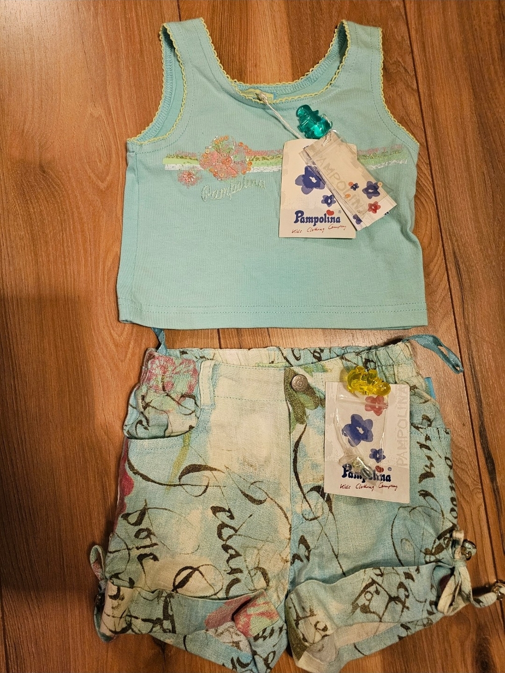 Pampolina Aqua & Mint Floral Shorts Set Toddler Girl 2 pc set. European boutique